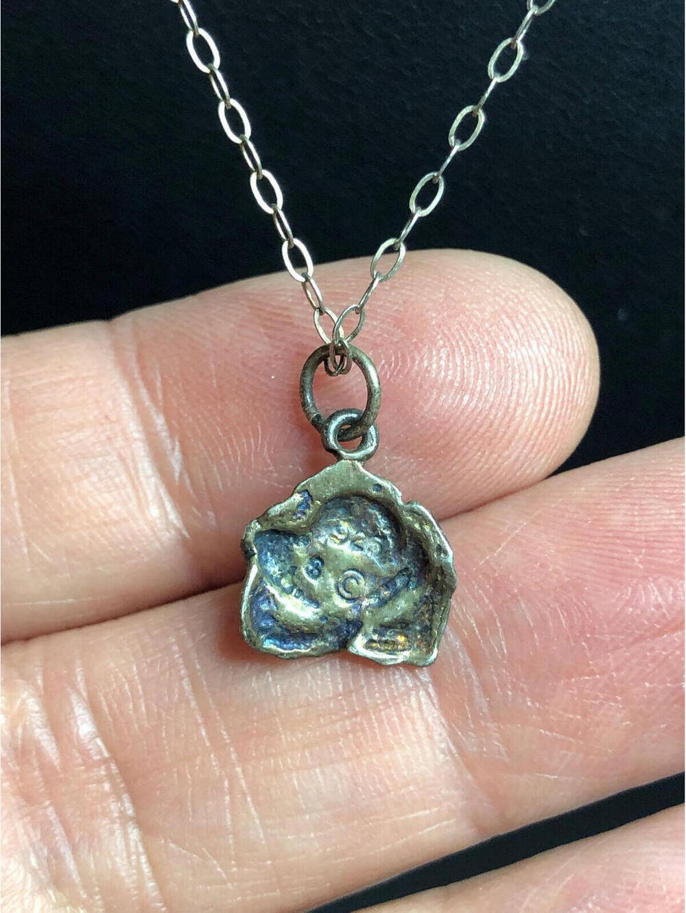 4787 Vintage oxidized SHUBE Sterling Signed $ 925 rose pendant Necklace 18" 1.7g - Picture 2 of 4